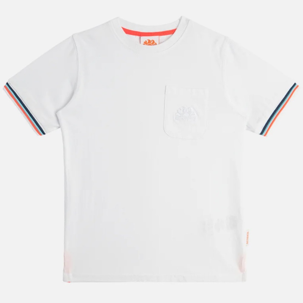 SUNDEK White Kids T-Shirt with Striped Sleeves